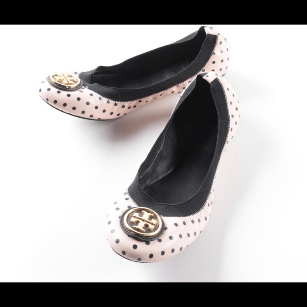 Tory Burch Caroline Pink and Black Polka dot Flats